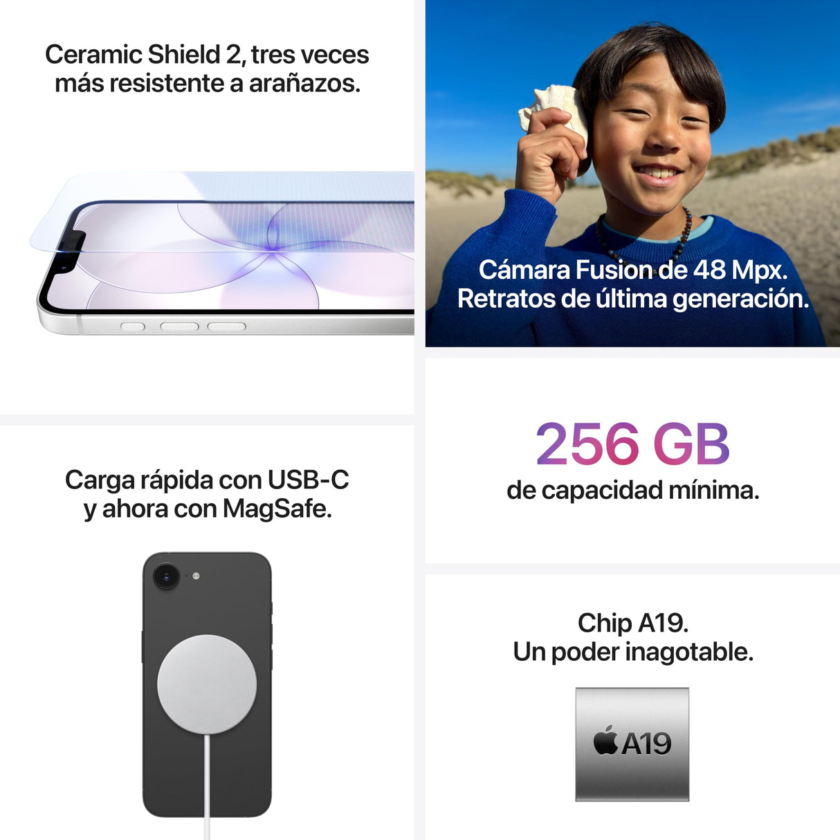 Apple iPhone 17e de 256 GB: Pantalla Super Retina XDR de 6,1 Pulgadas, Chip A19, autonomía para Todo el día, cámara Fusion de 48 Mpx; Blanco