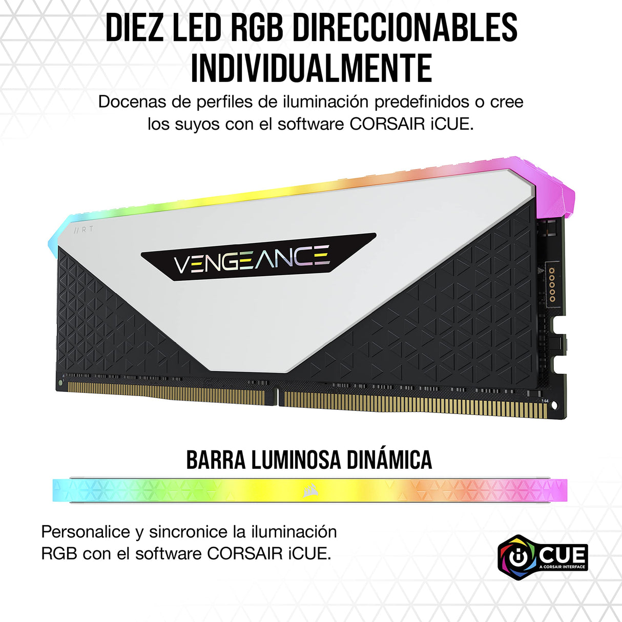 Corsair Vengeance RGB RT 32GB (4x8GB) DDR4 3600MHz C18 Memoria de Sobremesa (Iluminación Dinámica RGB, Optimizado para AMD 300/400/500 Series, Compatible con Intel 300/400/500 Series) Blanco