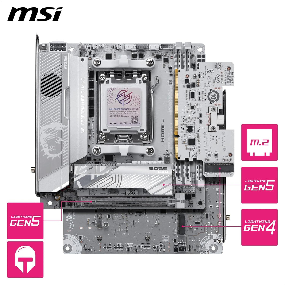 MSI MPG X870I Edge TI EVO WiFi Placa Base, ATX – Soporta procesadores AMD Ryzen 9000/8000/7000, AM5-110A SPS VRM, DDR5 Memory Boost (hasta 10000+MT/s OC), PCIe 5.0 x16, M.2 Gen5, Wi-Fi 7, 5G LAN