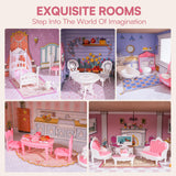 ROBUD Juego de casa de muñecas de Madera, 3 Cuentos, 5 Habitaciones, 24 Uds. Muebles, Pretender Jugar Juguete Regalo para niños niños niñas