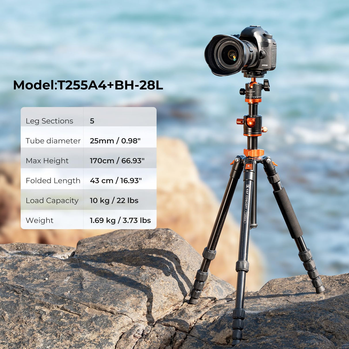 K&F CONCEPT Trípode Cámara 170cm Aluminio con Columna Central con Monopié, 360° Rótula de Bola Placa de Liberación para Cámara DSLR