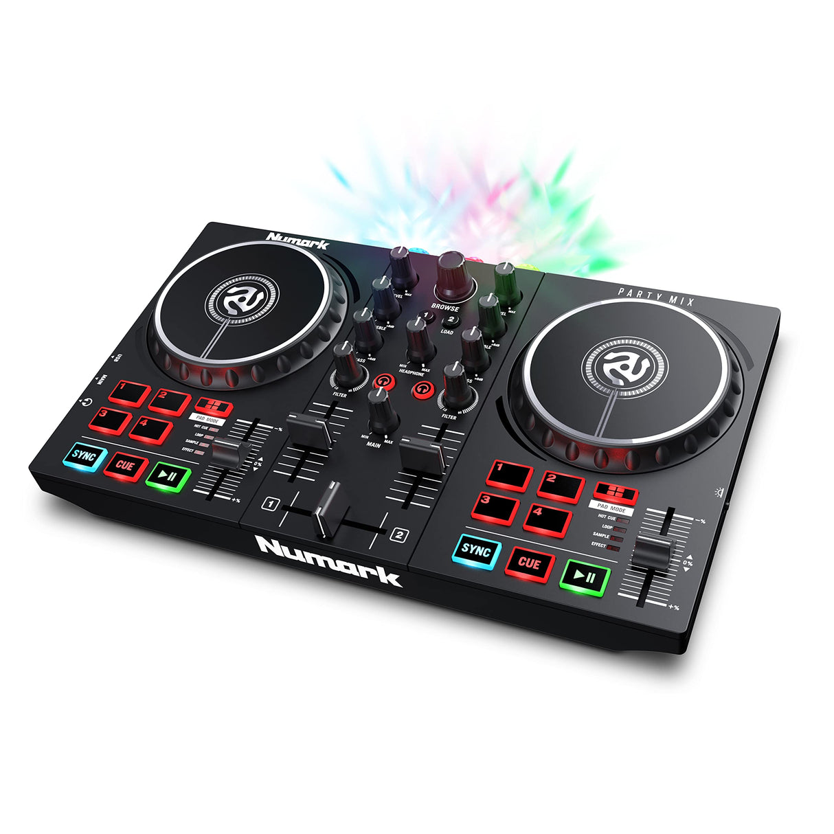 Numark Party Mix II Controladora DJ, Mesa de Mezclas Con Luces Integradas, Mezclador DJ e Interfaz Audio, Con Serato DJ Lite