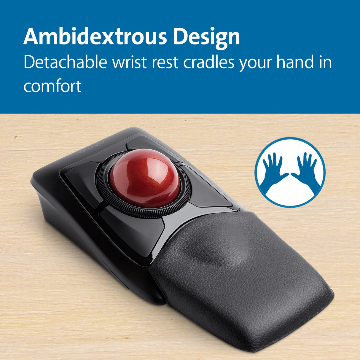 Kensington K72359WW - Trackball Expert Mouse Inalámbrico, Bluetooth o USB, 4 Botones Programables, con Seguimiento Óptico DiamondEye, Ambidiestro, Reposamuñecas Extraíble, Scroll Ring, Rojo, 55 mm