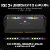 Corsair DOMINATOR PLATINUM RGB DDR5 32 GB (2 x 16 GB) 5200MHz C40 Memoria per Desktop (Regulación de voltaje integrada, Refrigeración DHX patentada, 12 LEDs CAPELLIX RGB, Optimizadas para Intel) Negro