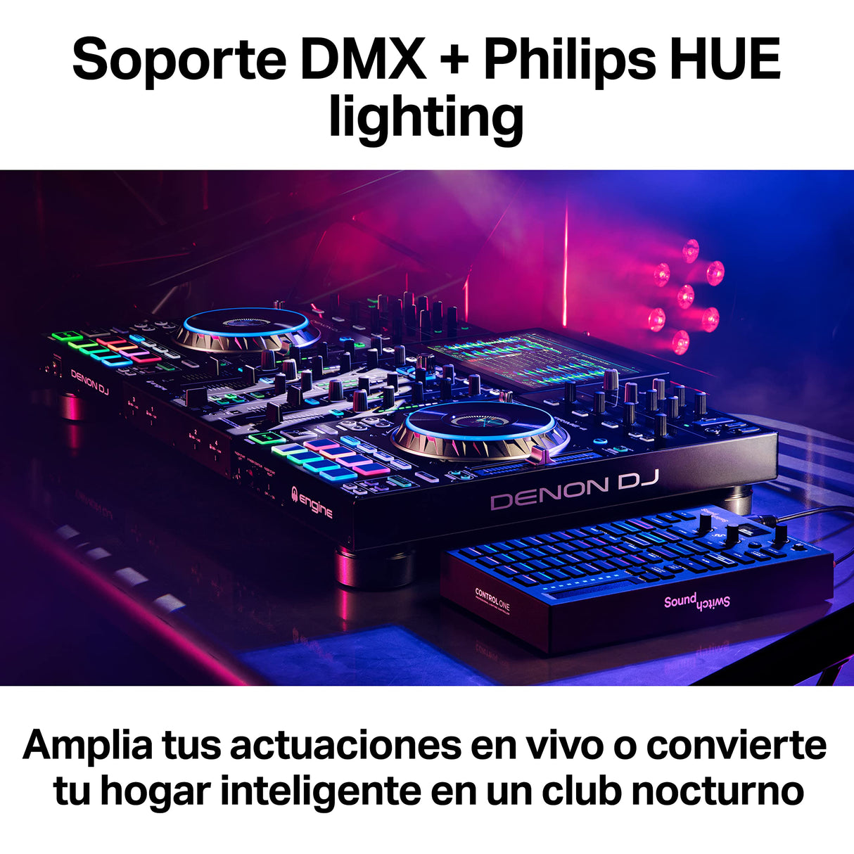 SoundSwitch Control One - Controlador de iluminación DMX DJ profesional con 3 meses de acceso al software SoundSwitch y soporte para Phillips Hue