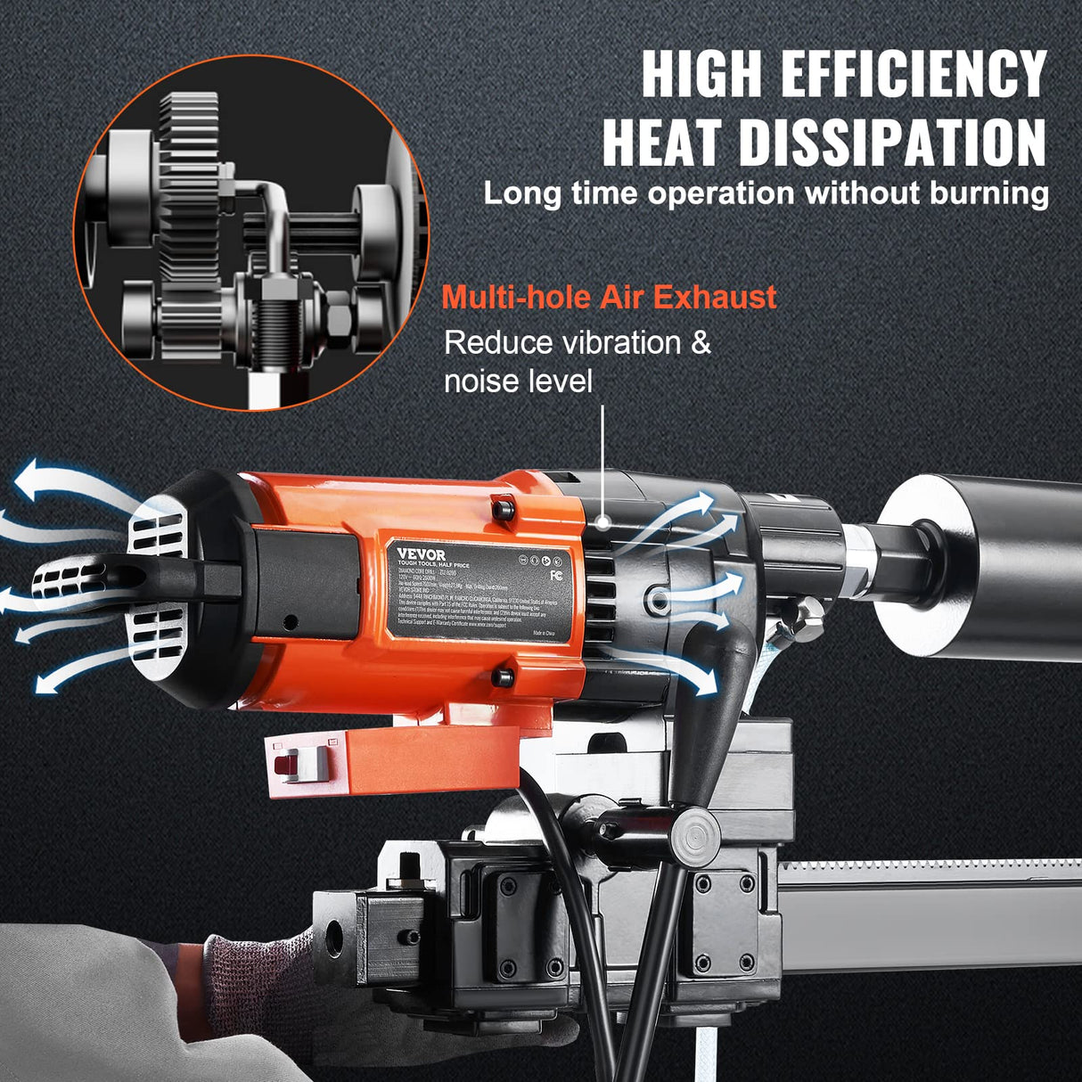 VEVOR Taladro de Diamante Diámetro Máximo de 26 cm Máquina Perforadora de Diamante Profundidad de 60 cm Taladradora Diamantina Húmeda 2500 W 750 rpm para Agujeros Construcción de Hormigón Armado