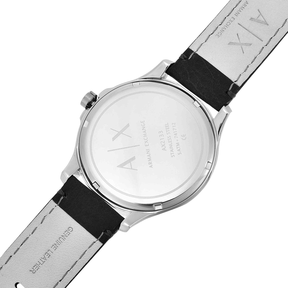 Armani Exchange Reloj hombre, Movimiento cronógrafo de cuarzo y caja de 46mm con correa de piel, Negro y Gris
