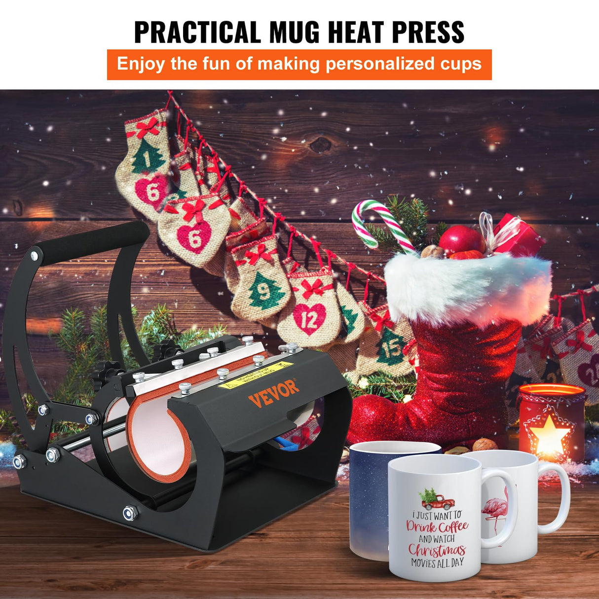 VEVOR Prensa Térmica para Tazas 560W 11oz 30oz Prensa de Tazas 0-428℉ Negro Máquina de Prensado de Tazas 0-999s para Transferir Imágenes Coloridas a Tazas de Cerámica, Tazas de Café y Vasos