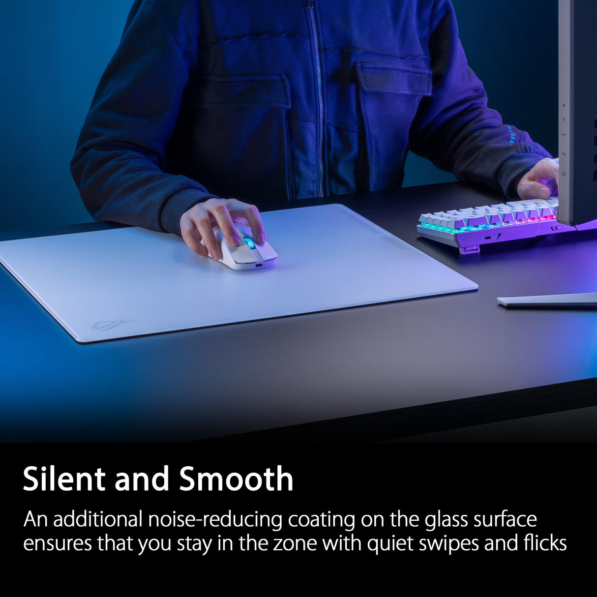 ASUS, ROG Moonstone Ace L, Alfombrilla de ratón de Cristal para Juegos, Superficie ultrasuave, diseño con reducción de Ruido, Vidrio Templado 9H, resiste Impactos y arañazos, Base de Silicona