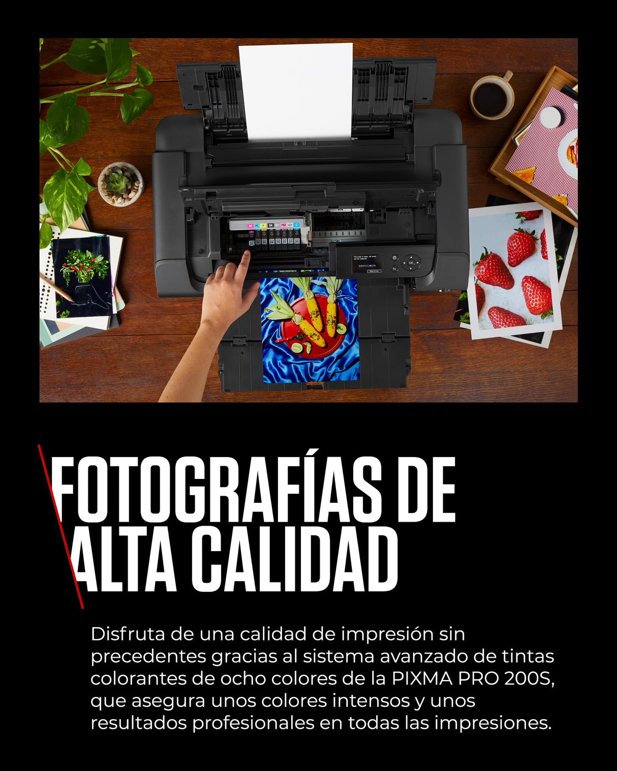 Canon Pixma PRO-200S Impresora Fotográfica Profesional, Sistema de Inyección de Tinta, A3+, WiFi, 8 Cartuchos de Tinta, Impresión Sin Bordes, Impresión de Alta Velocidad, Negro