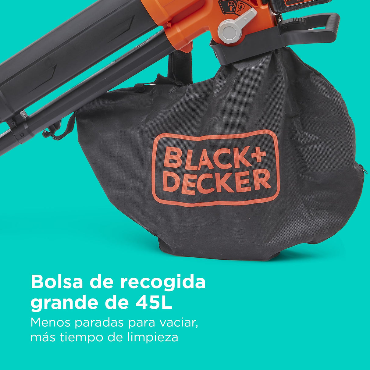 BLACK+DECKER Sopladora, aspiradora y trituradora de Hojas sin Cable de 36v, con Bolsa de recolección de 45L y batería de Litio de 2.5Ah, BCBLV3625L1-QW