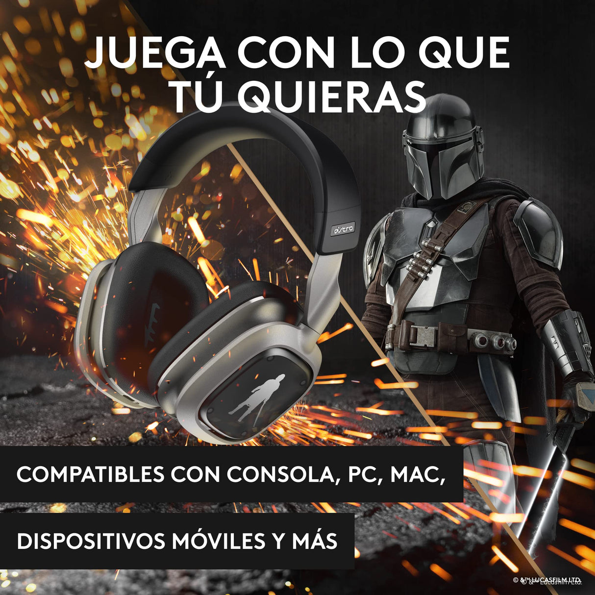Logitech G Astro A30 Lightspeed Auriculares Inalámbricos para Gaming para PS5, Bluetooth, Mic Integrado y Desmontable, USB-C, para Playstation, Nintendo Switch, PC, The Mandalorian Edition, Plata