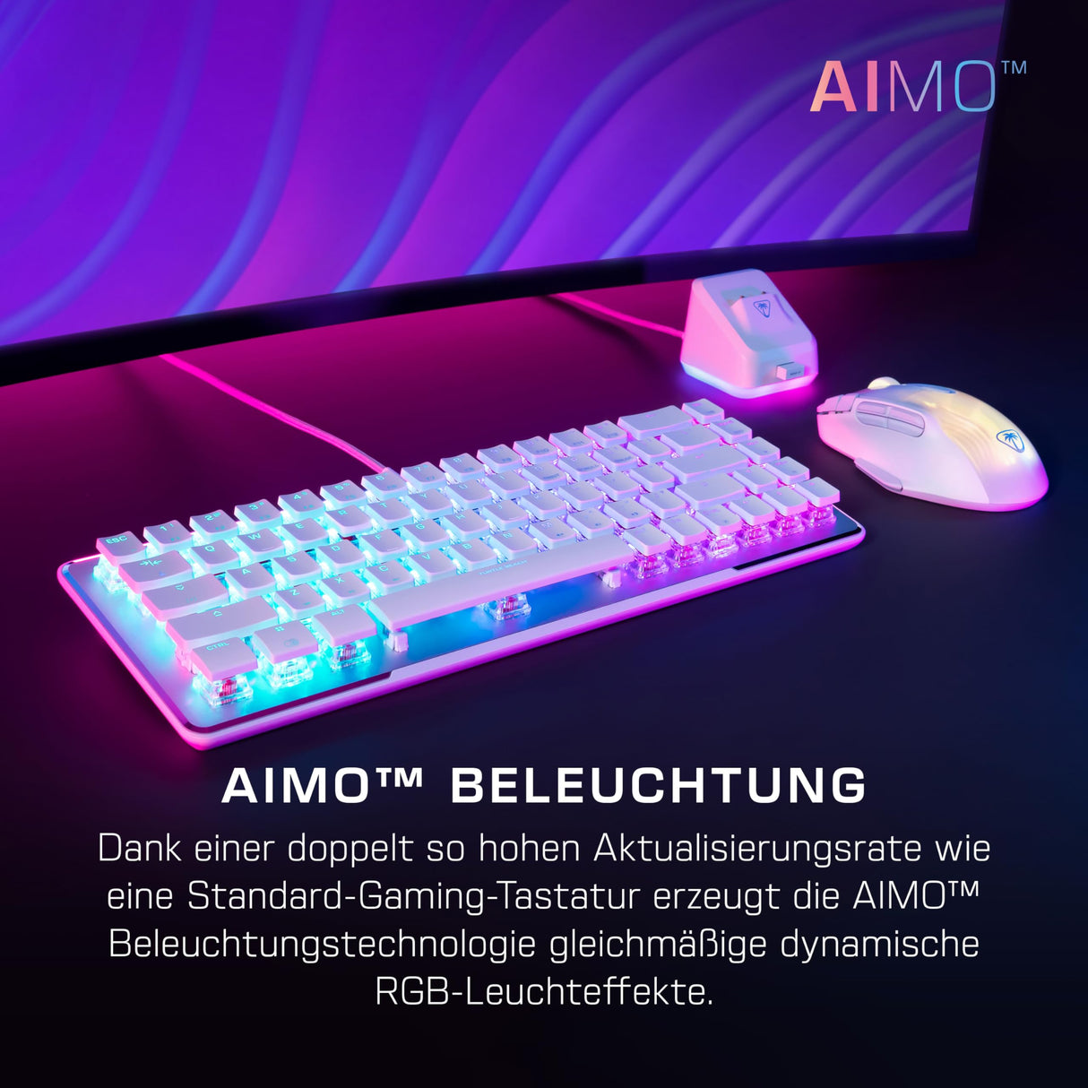 Turtle Beach Vulcan II Mini - 65% Teclado óptico mecánico para Juegos con iluminación RGB Personalizable, tecnología duplicadora de Teclas, Placa de Aluminio, Color Blanco
