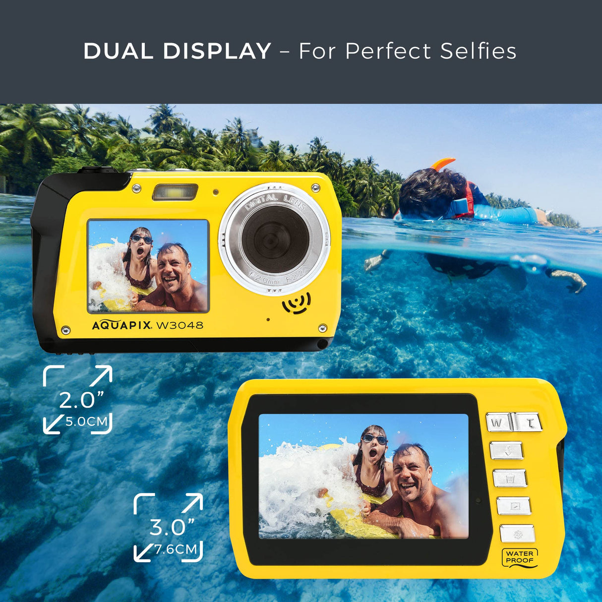 Easypix W3048 Edge Yellow - Cámara Sumergible, 48MP Doble Pantalla