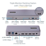 StarTech.com Docking Station USB-C 4K30 Triple /4K60 Doble - Modo Alt DP/DP/HDMI - Hub USB de 7 Puertos - PD 3.0 - GbE - Audio - K-Slots - Works With Chromebook - Replicador de Puertos (DK31C3MNCRUE)