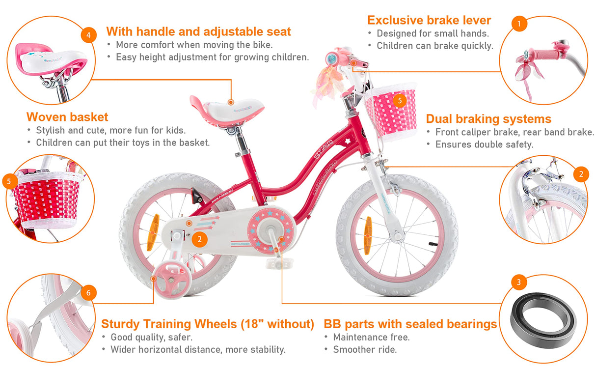 Royal Baby Stargirl Bicicletas para niños, Rosa, 12 Inch