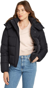 Calvin Klein Cazadora acolchada Mujer Matte Short Puffer con capucha, Negro (Ck Black), 3XL