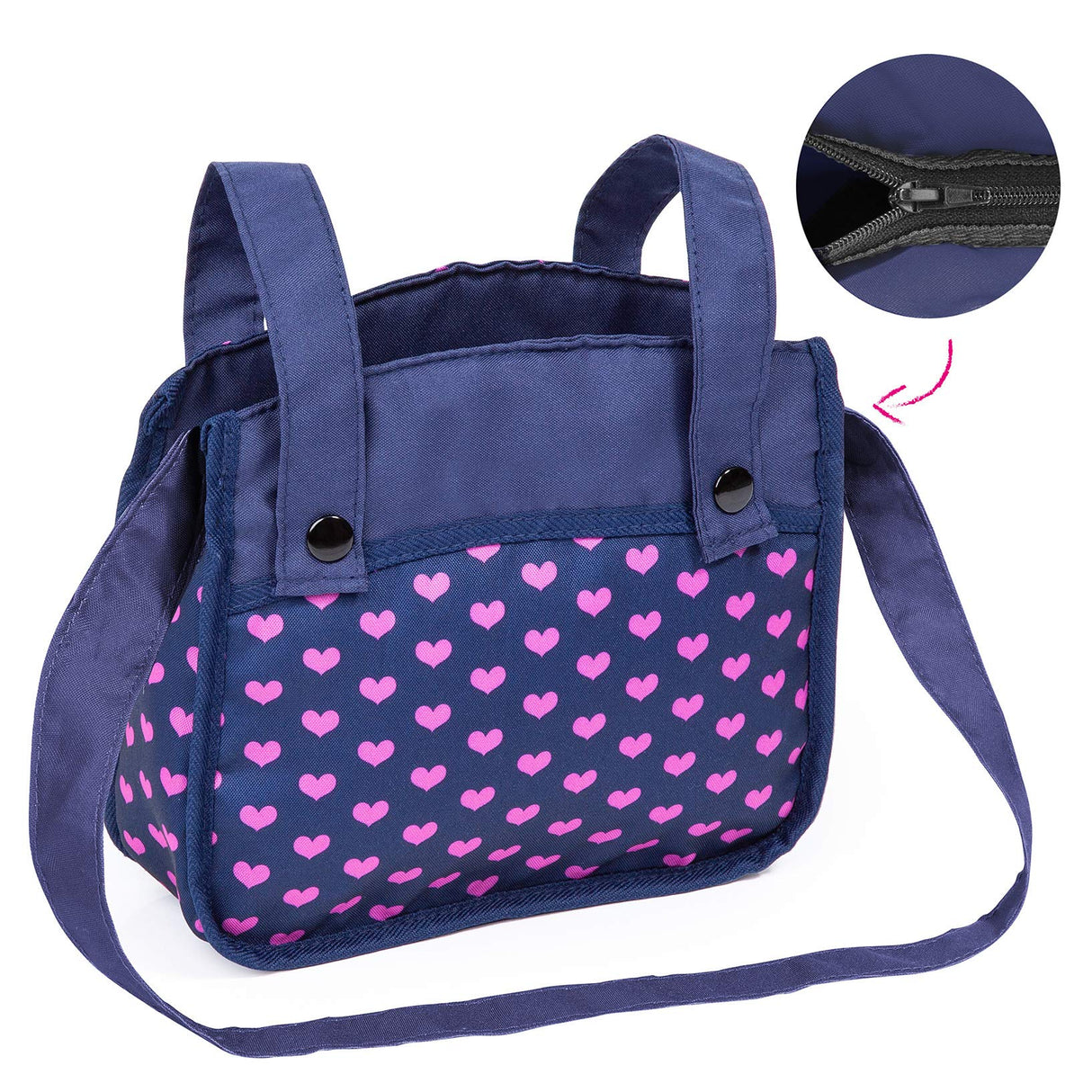 Bayer Design 18454AA Cochecito para muñecas Neo Vario con bolso cambiador y cesta de la compra, convertible en coche deportivo, altura ajustable, moderno, azul con patrón de unicornio y corazón