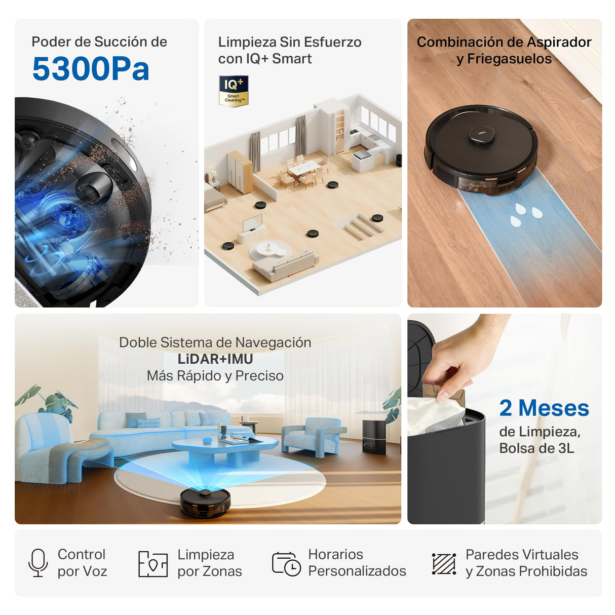 Tapo RV30 MAX Plus Robot Aspiradora, Potencia de succión Ultra de 5300 Pa con fregado, Base de Autovaciado automático de 3 l, navegación LiDAR+IMU Avanzada, Control por Voz y aplicación,Negro