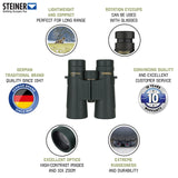 STEINER Prismáticos de Caza Observer 10x42 - Óptica de Calidad Alemana, imágenes Brillantes y detalladas, Gran Aumento, diseño de Borde de Techo liviano