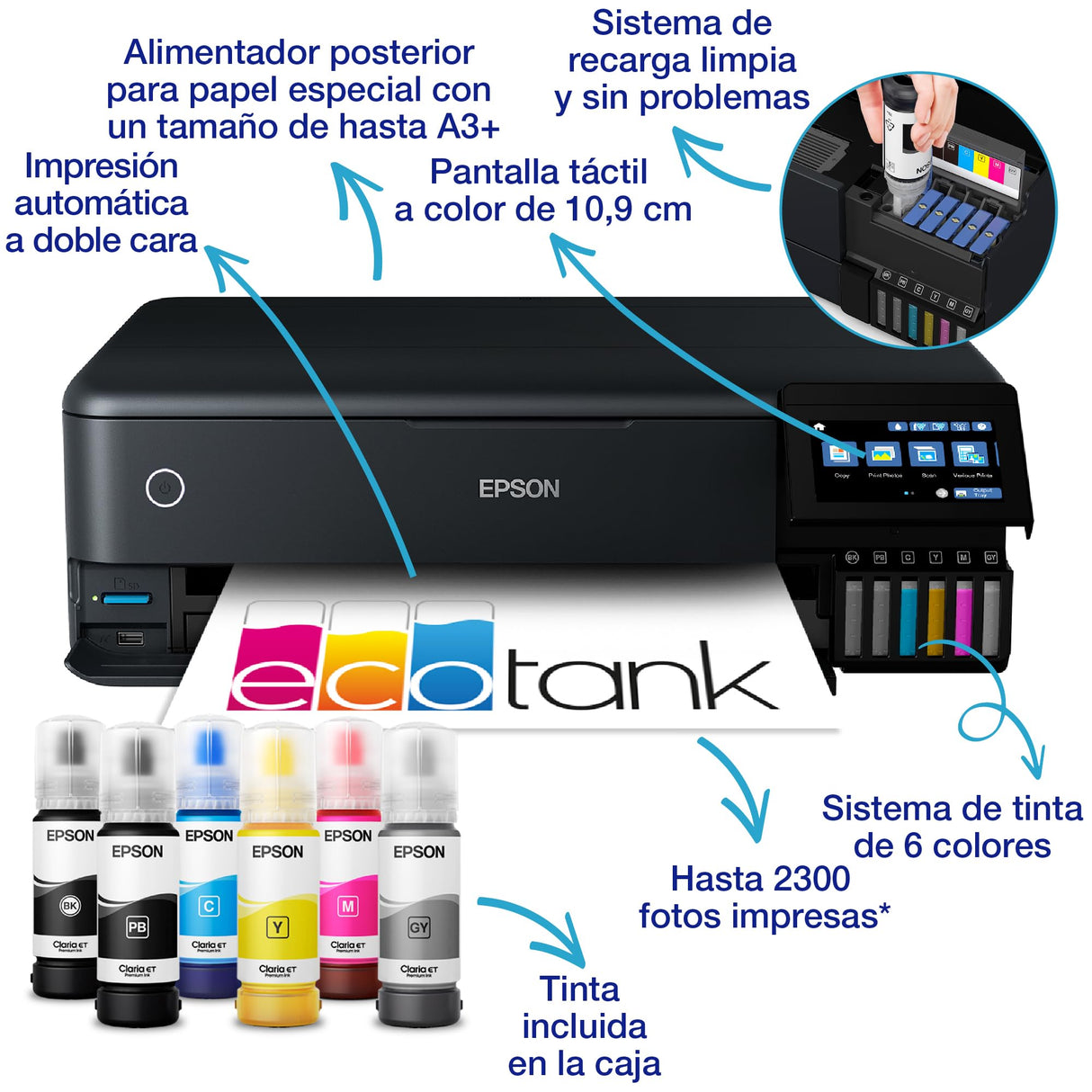 Impresora fotográfica EcoTank ET-8550 A3+ con depósito de tinta y Wi-Fi