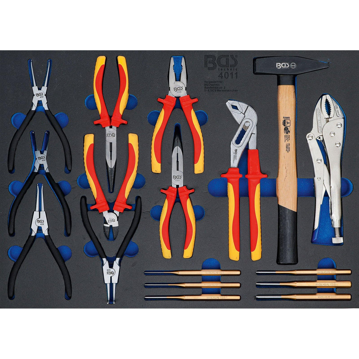 BGS 4011 | Bandeja para carro 3/3: Juego de alicates, botadores, martillo | 17 piezas