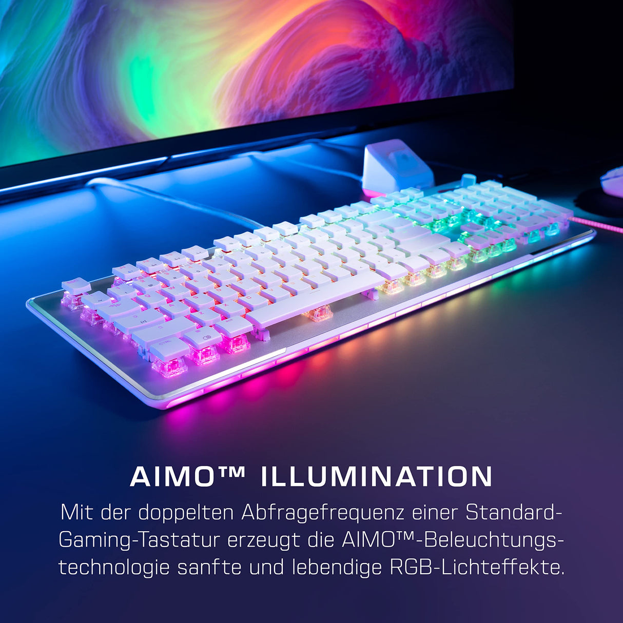 Roccat Vulcan II MAX - Tastatur para Juegos Blanco, Interruptor Rojo Lineal, diseño alemán