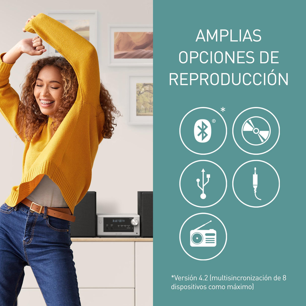 Panasonic SC-PM700EG-S Neat Micro Hi-Fi Sistema Estéreo Compacto con CD, FM Radio, USB y Bluetooth, Altavoces de 80 W, Control De Graves, Plateado