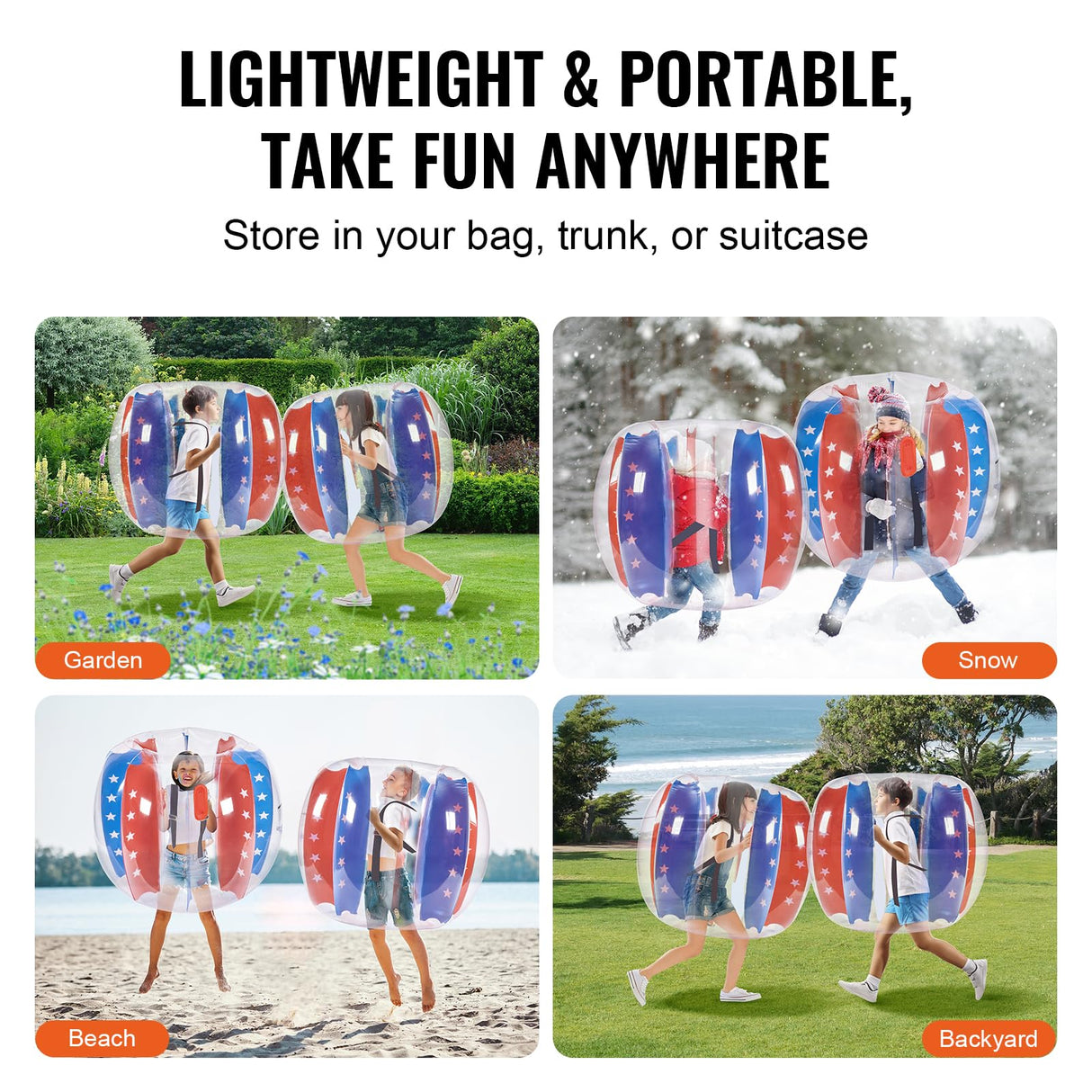 VEVOR Burbuja Inflable Diámetro de 1,2 m 2 Piezas Bola De Parachoques de Burbujas de PVC para Hámster Humano Grosor de 0,3 mm para Adolescentes Juegos al Aire Libre de Parachoques, Rojo y Azul