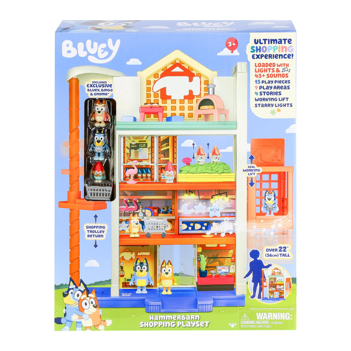 Bluey Hammerbarn - Juego de Compras, 4 Niveles, 22 Pulgadas de Alto con elevación de Trabajo y Retorno de Carro, Incluyendo Luces y más de 45 Sonidos