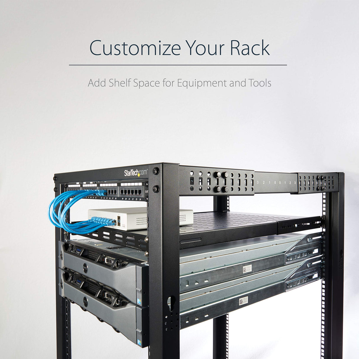 StarTech.com Estante Ajustable 1U Ventilado para Rack de Servidores, 79,3kg, Bandeja Universal de 19 Pulgadas Ajustable de 49,5 a 96,5cm, 27,5" ( 69,8cm) de Profundidad (ADJSHELF)