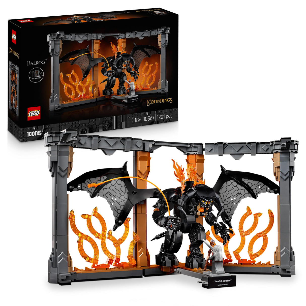 LEGO Icons Rincón Entre Libros: El Señor de los Anillos: Balrog Kit de Decoración, Set de Construcción, Regalo para Adultos y Amantes de la Épica Trilogía Cinematográfica 10367