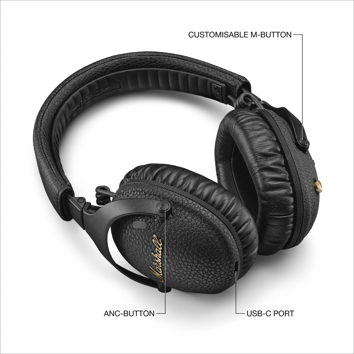 Marshall Monitor III ANC Auriculares con Cancelación Activa de Ruido, Inalámbricos Bluetooth, 70 Horas de Reproducción - Negro