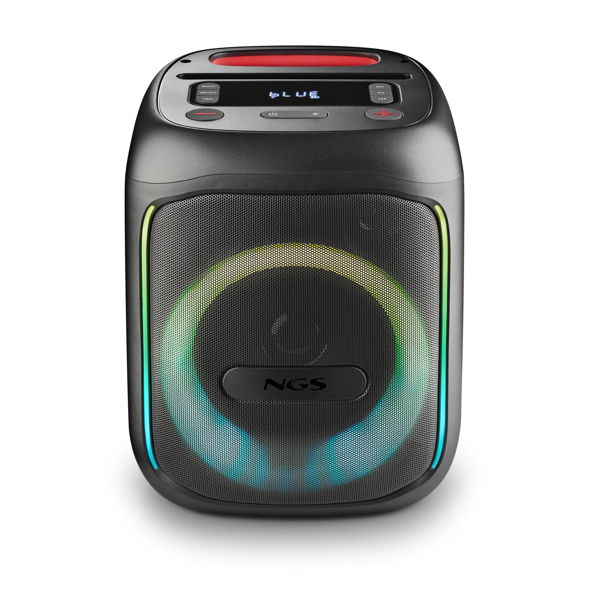 NGS Wild Swag Go - Altavoz Portátil, Compatible con la Tecnología Bluetooth 5.0, True Wireless Stereo, Luces y Pantalla LED, Entrada USB, Audio TF y Auxiliar, 24 x 23 x 30 cm, 80 W, Color Negro