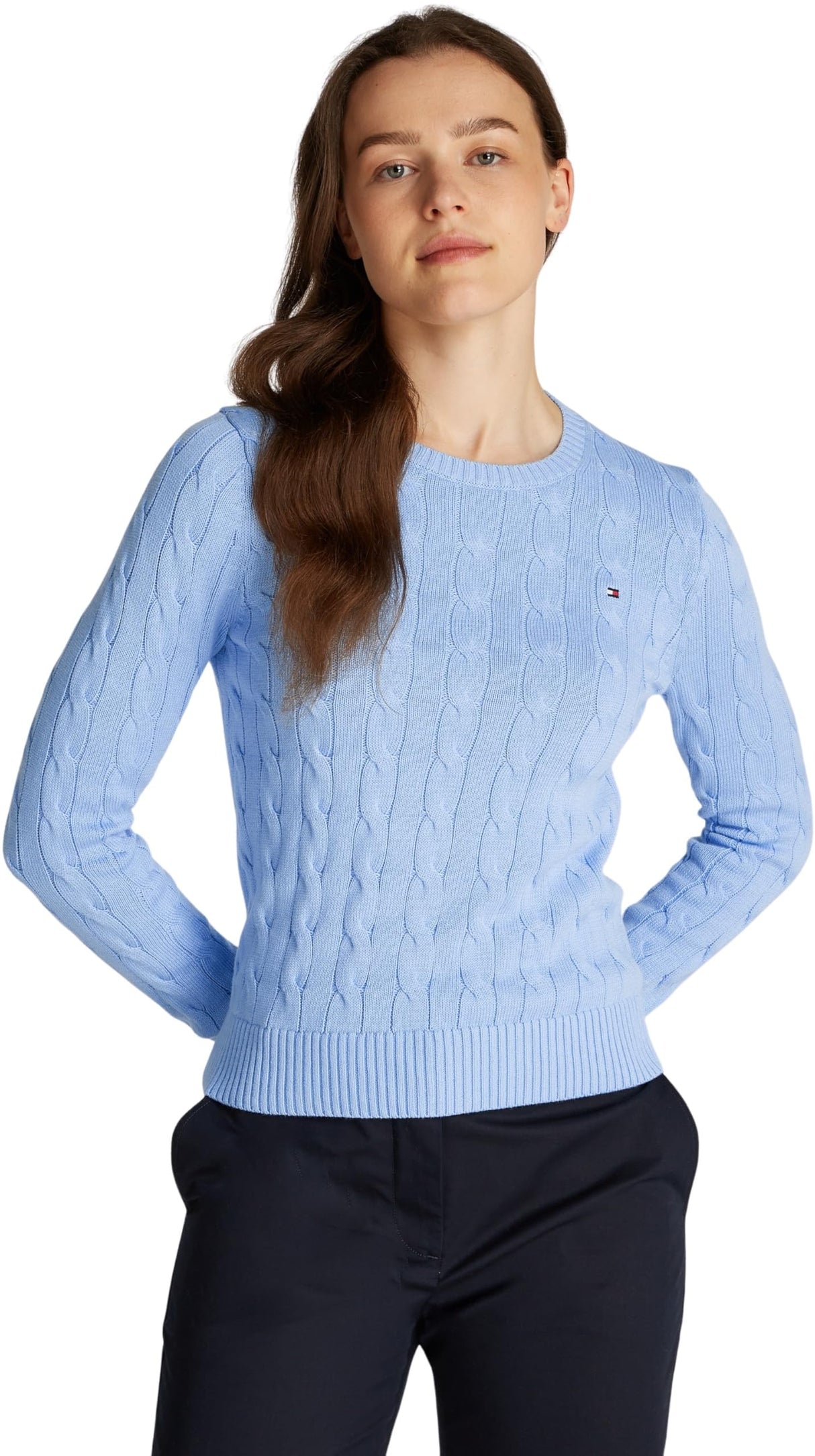 Tommy Hilfiger Jersey Mujer Co Cable con Cuello Redondo, Azul (Vessel Blue), S