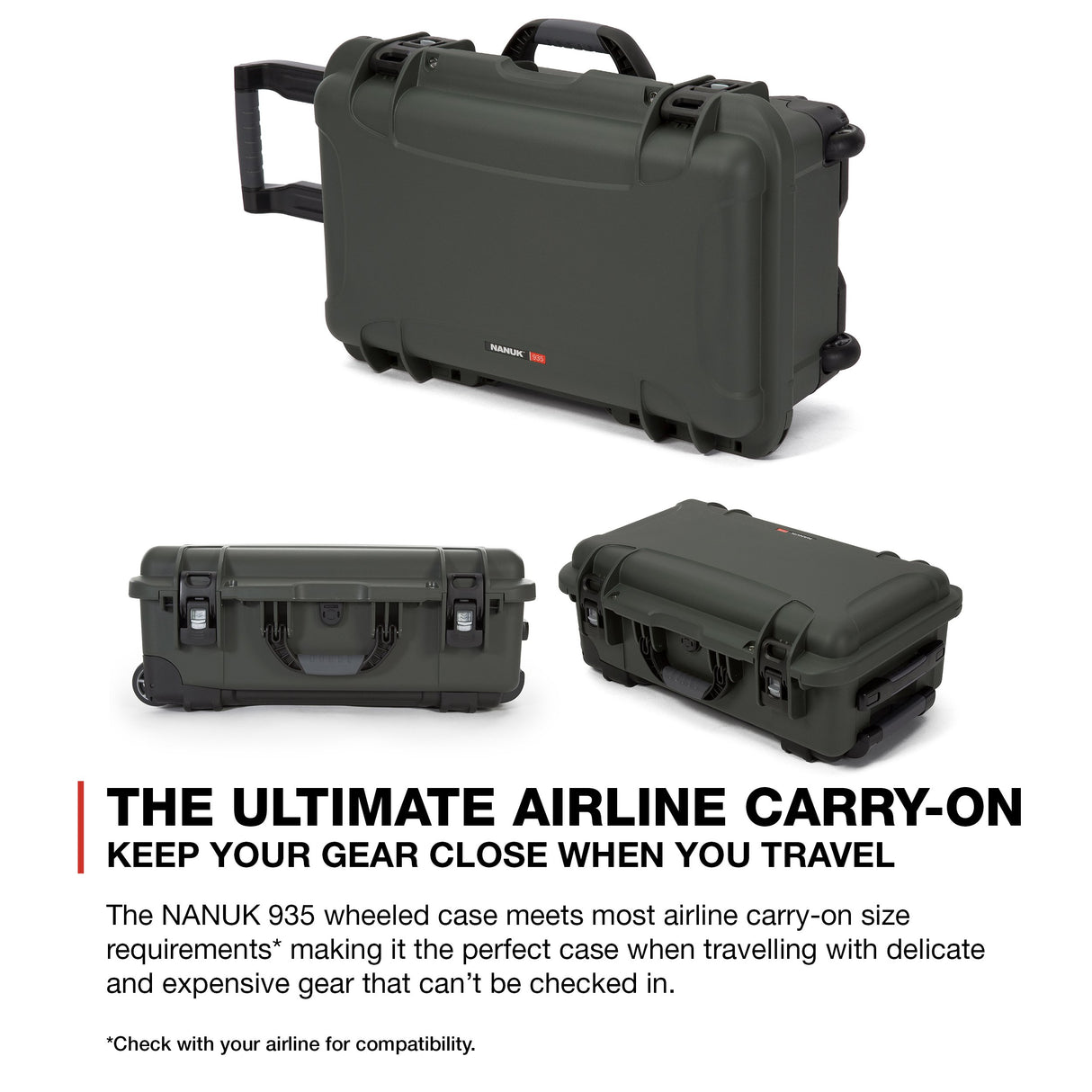 Nanuk 935 - Funda rígida Impermeable con Ruedas y Divisor Acolchado, Color Verde Oliva