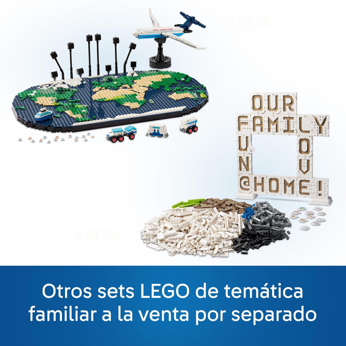 LEGO Family Momentos de Viaje, Manualidad y Actividad en Familia, Juguete de Construcción, Portafotos y Maqueta de Avión, Decoración Mapamundi para Salón, Regalo para Viajeros de 14 Años o Más 41838