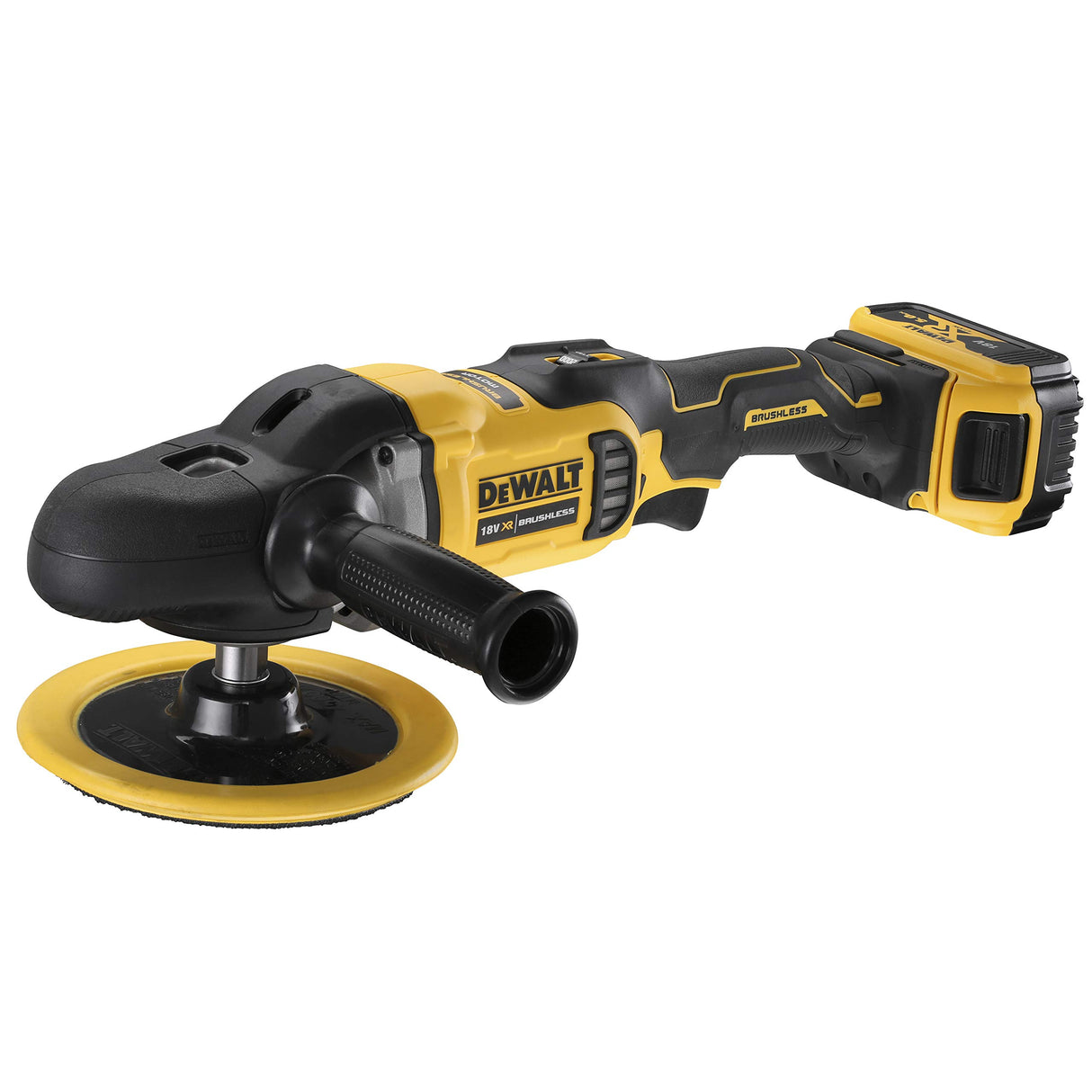 DEWALT DCM849P2 - QW - Pulidora para Metal sin escobillas XR 18V 180mm Rotativa con 2 baterías Li - Ion 5Ah con maletín TSTAK II, 90 W, 18 V, Amarillo