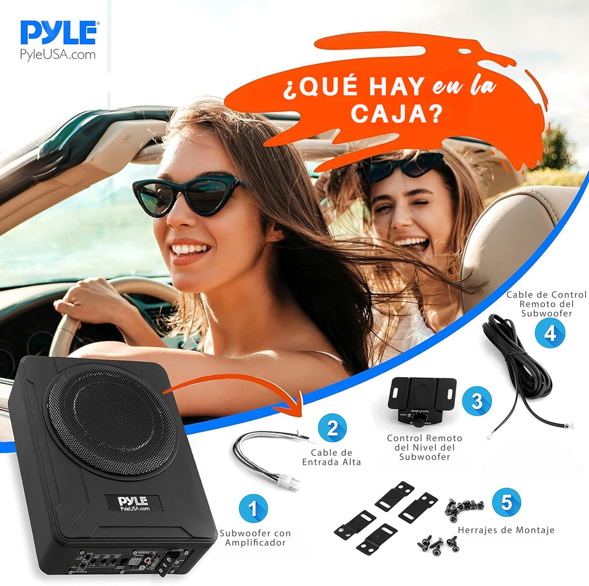 Pyle Sistema de subwoofer Amplificado de Perfil, Audio para Coche, Bajo de 8”, Activo, Cerrado, Compacto, 600V, Amplificador Incorporado