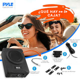 Pyle Sistema de subwoofer Amplificado de Perfil, Audio para Coche, Bajo de 8”, Activo, Cerrado, Compacto, 600V, Amplificador Incorporado