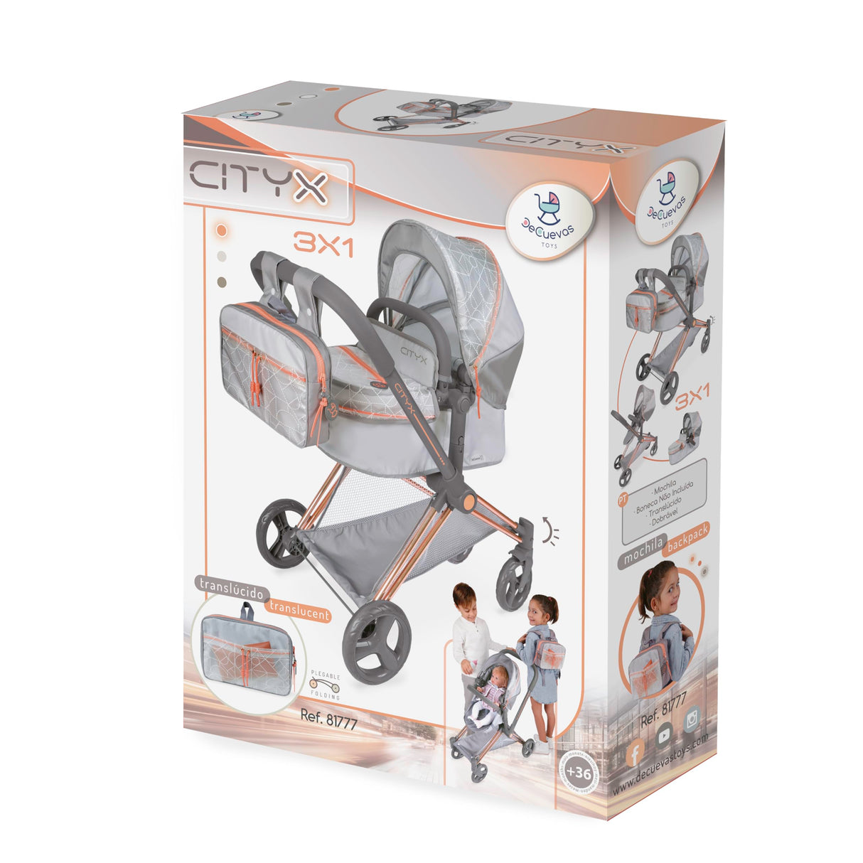 Coche de muñeca 3x1 Plegable - Novedad, para muñecas de hasta 50 cm.