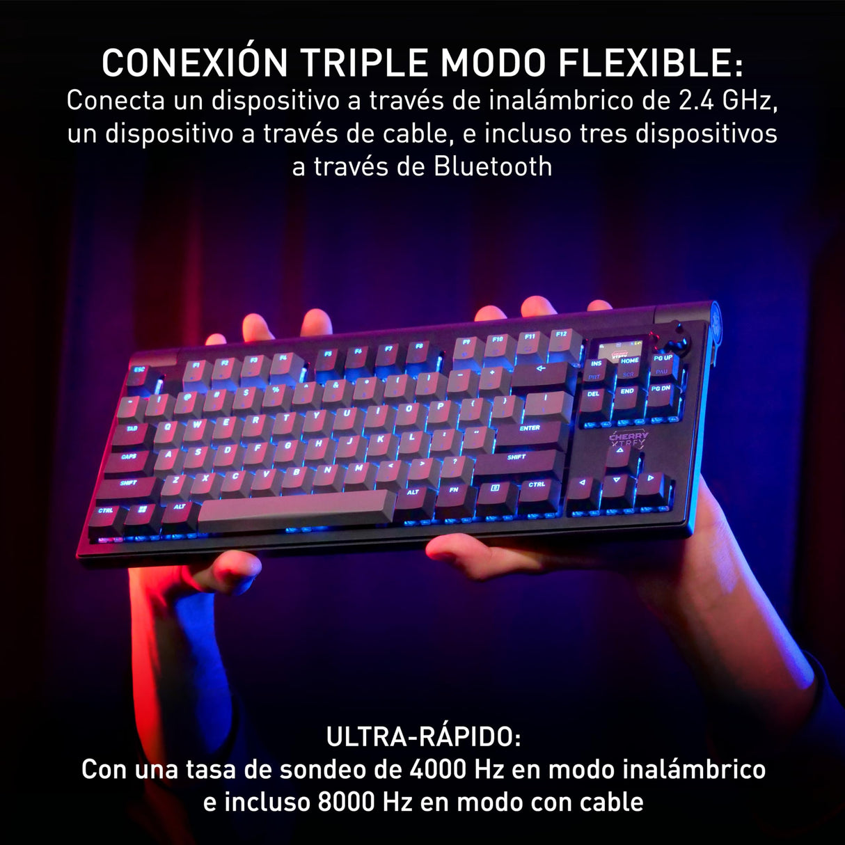 CHERRY XTRFY MX 8.3 TKL Wireless, Teclado Mecánico Gaming Sin Bloque Numérico, Disposición UK (QWERTY), Switches Hot Swappable MX2A Red, Starfall Grey
