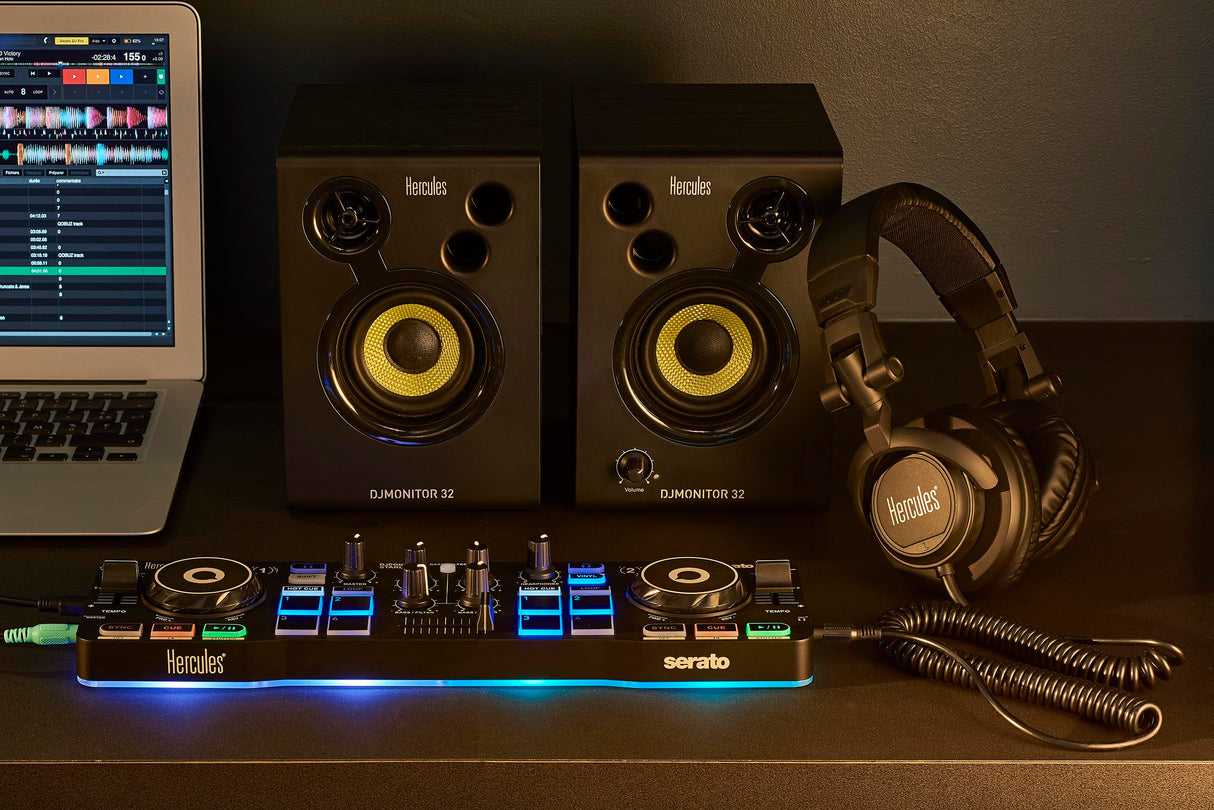 Hercules DJStarter Kit - Kit completo para empezar en el DJing con Serato DJ Lite, incluye DJControl Starlight, HDP DJ45 y DJMonitor 32, para PC y MAC