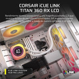 CORSAIR iCUE Link Titan 360 RX LCD Refrigeración Líquida de CPU – Motor de Refrigeración FlowDrive – Intel LGA 1851/1700, AMD AM5/AM4 – 3X RX120 RGB Ventiladores – iCUE Link Hub Incluido – Blanco