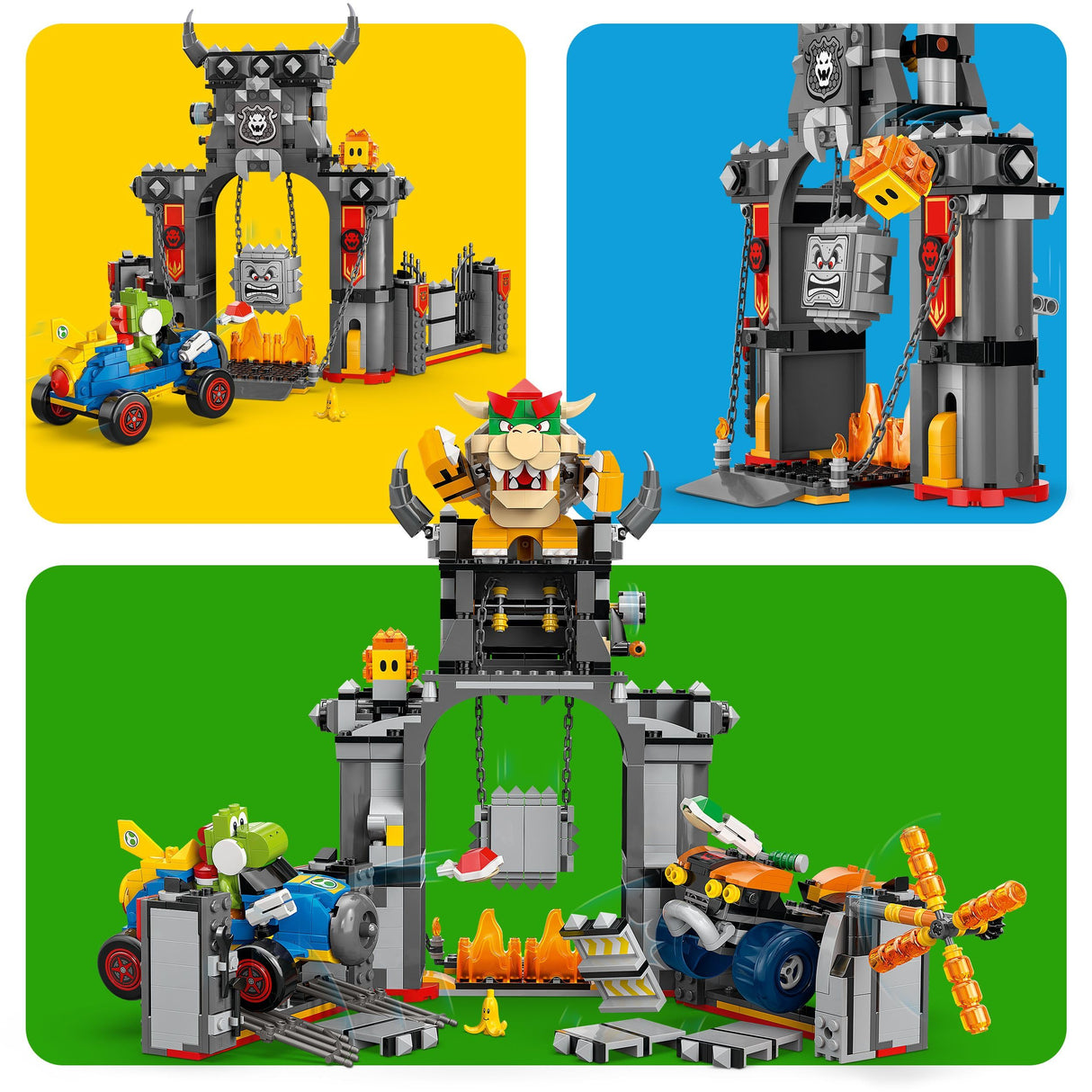 LEGO Super Mario: Mario Kart – Castillo de Bowser - Juego Interactivo con 2 Coches de Juguete y 4 Figuras Inc. Yoshi - Regalo de Nintendo para Niños y Niñas de 9+ Años 72039