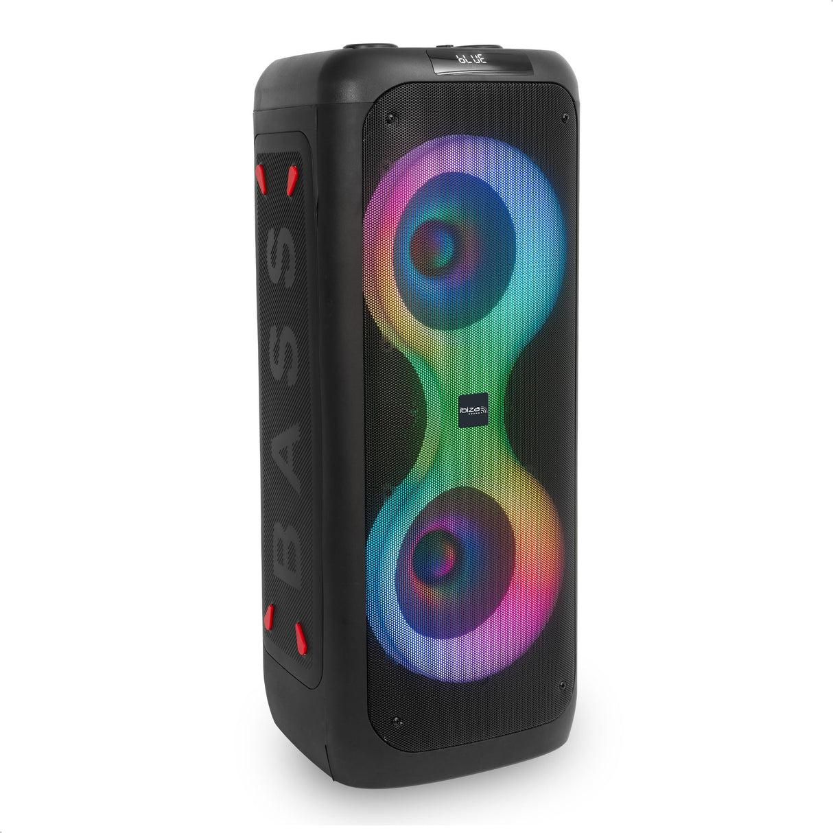 Ibiza - COLUMBA700 - Potente altavoz Bluetooth para karaoke con LED, TWS, USB-C, prioridad de micrófono - 2 entradas de micrófono, grabación, efectos de luz - USB, MicroSD - Negro