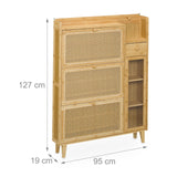 Relaxdays Mueble Zapatero, 5 Compartimentos, Armario Calzado Bambú, 127x95x19 cm, 9 Pares, 3 Solapas, Estrecho, Natural, Plástico, Tablero de Fibras