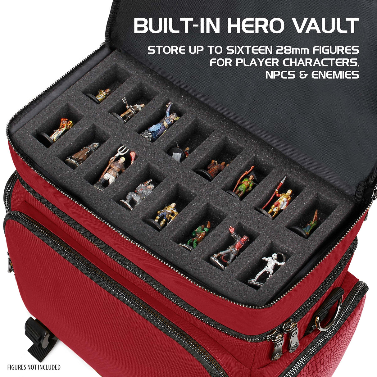ENHANCE DND Bag - Bolsa de Accesorios RPG Dungeons and Dragons con Almacenamiento de minis, Soporte para Alfombrillas, Bolsillos para Dados, se Adapta a 4-8 Libros, Rojo dragón, Personalizable