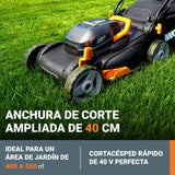 WORX Cortacésped 40V Máx. (2x20V) | PowerShare | WG743E | Incluye 2 baterías 4Ah y Cargador Doble | 40 cm | Ajuste de Altura | 6 Posiciones y 45 L de depósito