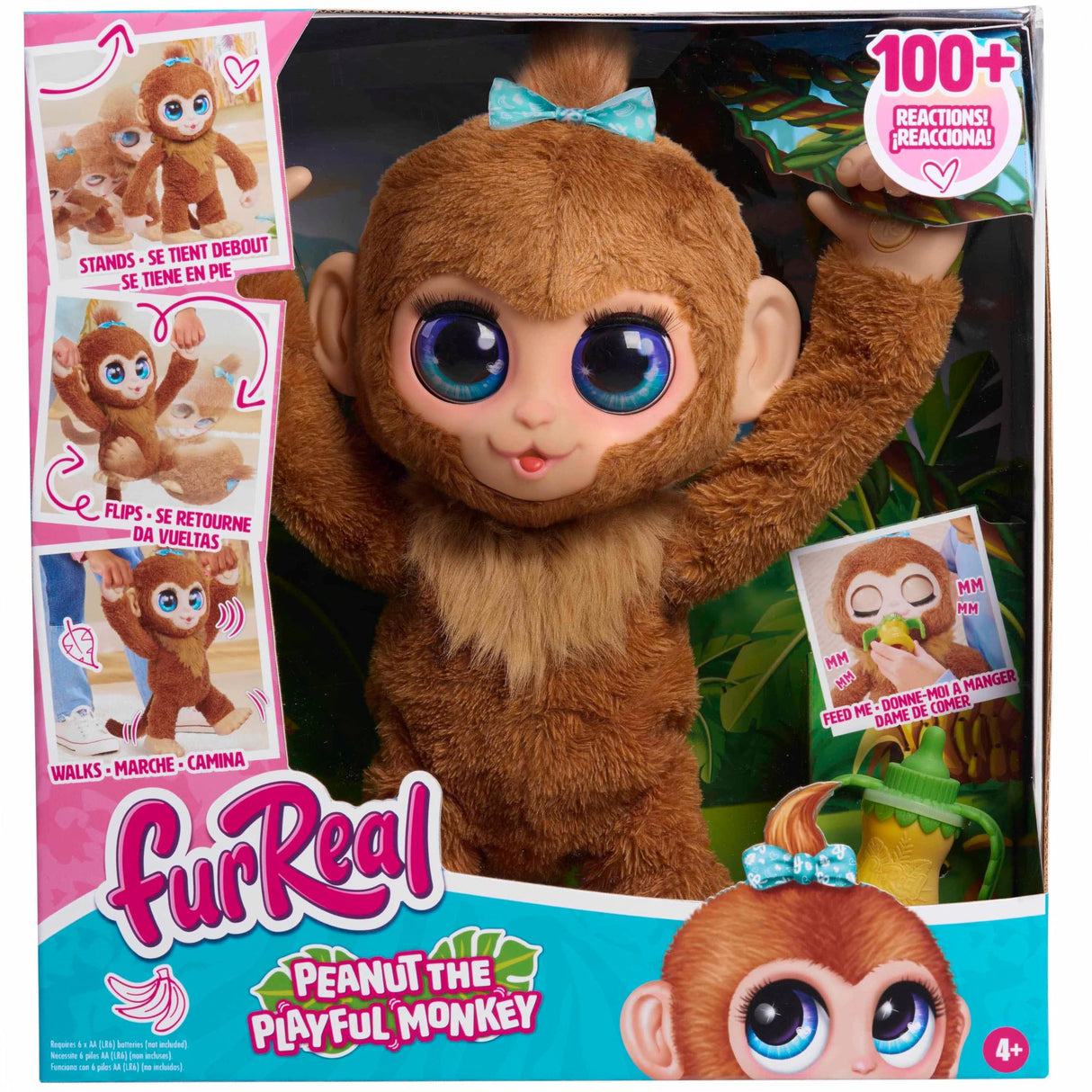 Just Play Mono de Peluche Interactivo Peanut The Playful Monkey de furReal, de 38 cm, con Sonidos, Juguetes para niños a Partir de 4 años